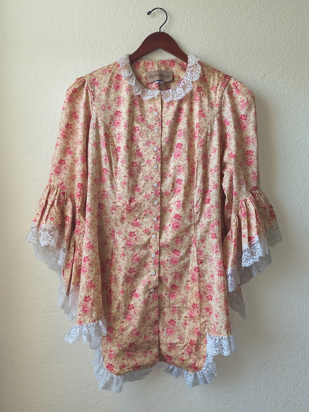 Recollections Large Floral Victorian Blouse Lace Ruffles